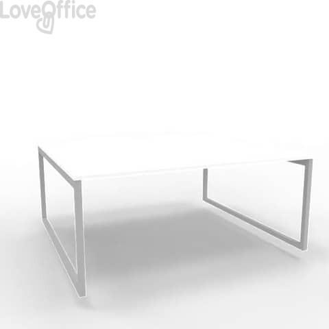 Bench piano Bianco 180x160xh.75 cm gamba ad anello in acciaio Argento linea Practika P2 Quadrifoglio - ECBEA18-BA-A