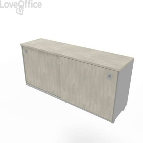 Armadio basso altezza scrivania ante scorrevoli cemento doppia larghezza 160x45xH.73 cm - ECEB16S-CL-CL
