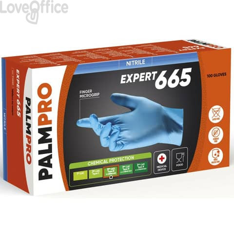 Guanti monouso in nitrile Palmaro Expert 665 Icoguanti taglia XL - blu - conf. 100 pezzi - PX665-XL