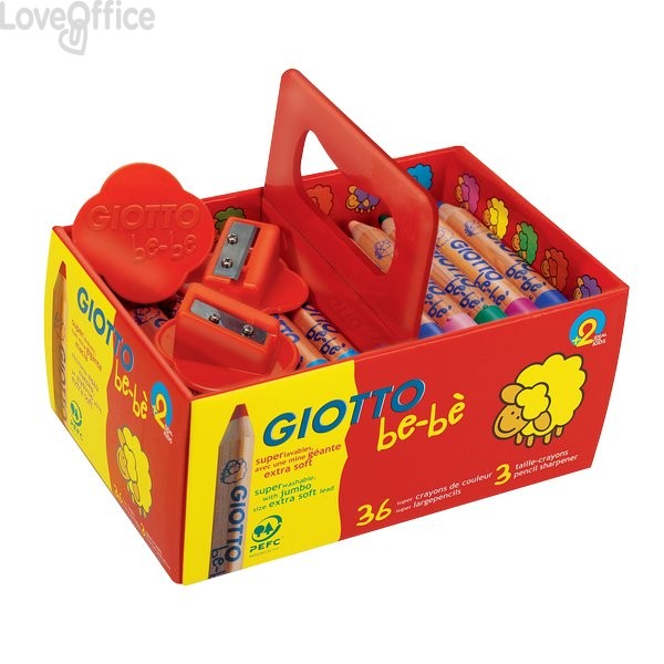 Schoolpack Super matitoni colorati GIOTTO Be-bè - 7 mm - da 2 anni in poi (conf.36+3 temperinini)