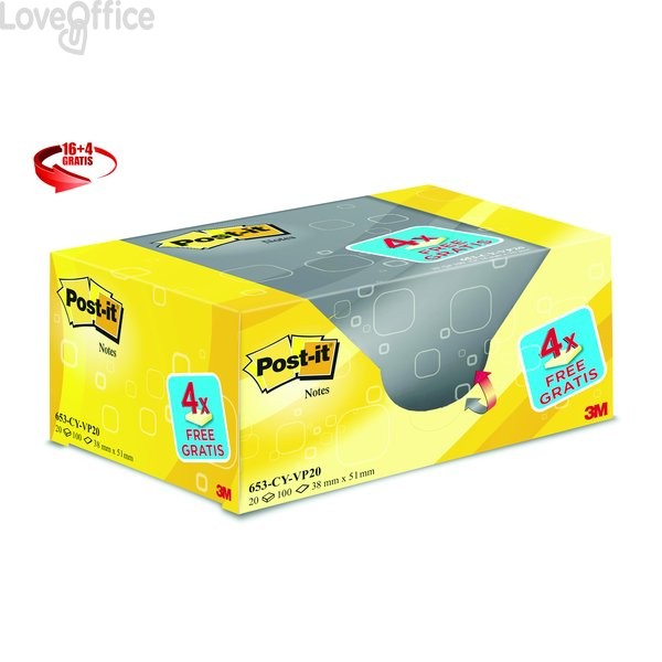 Foglietti Post-It® Notes Giallo Canary™ Value Pack - 38x51 mm - Giallo Canary - 653Cy-Vp20 (Conf.20)