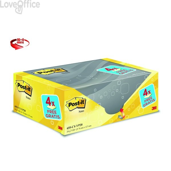 Foglietti Post-It® Notes Giallo Canary™ Value Pack - 76x127 mm - Giallo Canary - 655Cy-Vp20 (Conf.20)