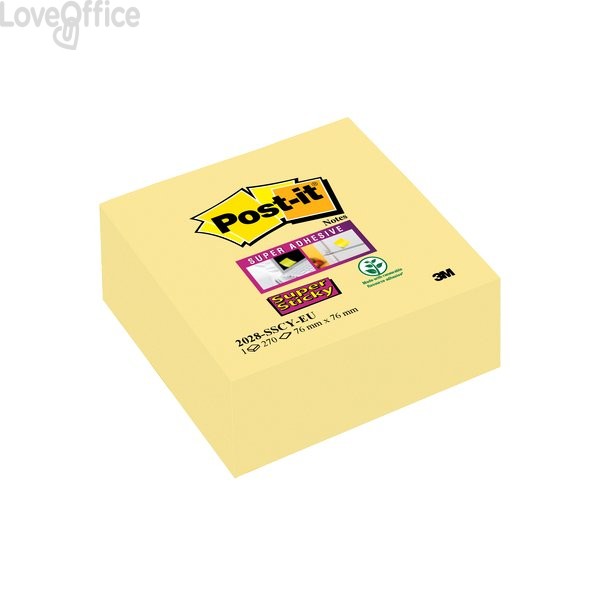 Foglietti Post-It® Super Sticky Giallo Canary™ - Cubo - 76x76 mm - Giallo Canary™ - 270 - 2028-Sscy-Eu