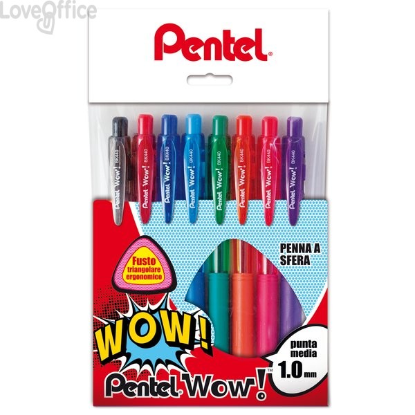 Penne a sfera a scatto Pentel Wow! - 1 mm - colori assortiti (Conf.8)