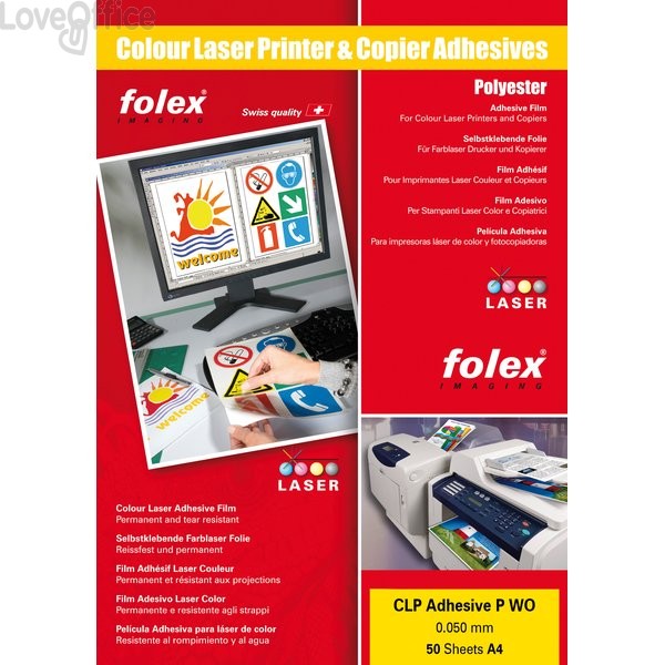 Film adesivo per stampanti laser Folex - A3 - 50 µm - Bianco lucido - CLP Adhesive P WO (conf.50)