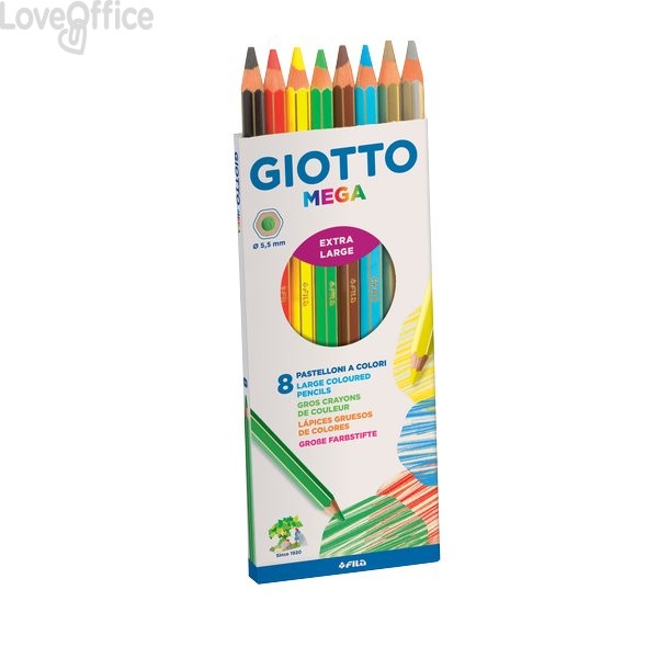Pastelli colorati GIOTTO Mega - 5,5 mm - da 3 anni in poi (conf.8)