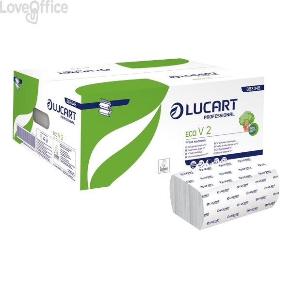 Asciugamani Eco Natural Lucart - interfogliati a V - 2 veli - 192 strappi - 863046 (conf.20)