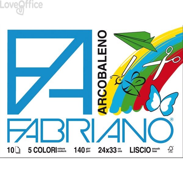 Album Fabriano arcobaleno liscio - Assortito - 24x33 cm - 140 g/m² - 10 fogli