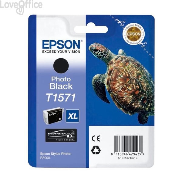 Cartuccia Epson T1571 originale Ink-jet alta capacità ink pigmentato blister RS TARTARUGA - XL - C13T15714010 - Nero fotografico
