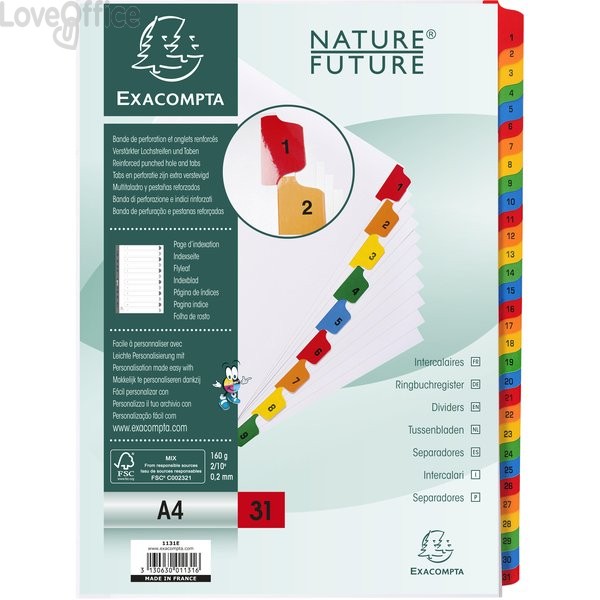 Divisori in cartoncino numerici A4 con tasti stampati Nature Future Exacompta - A4 - 1-31