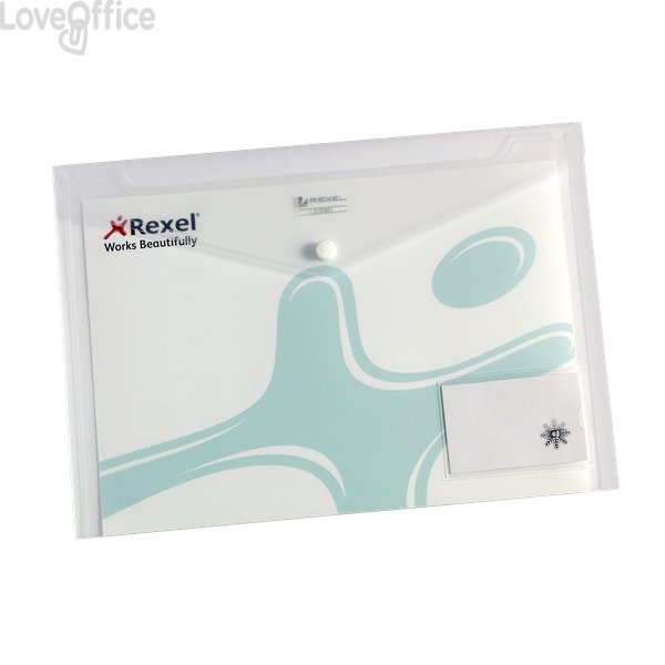 Rexel buste A4 Trasparenti con bottone e portabiglietto visita - Ice (conf.5)