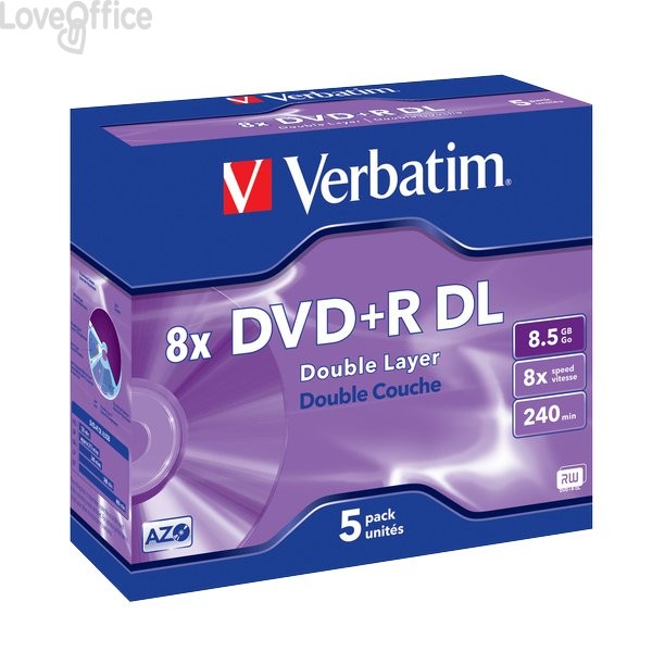 DVD Verbatim - DVD+R - 8,5 Gb - 8x - DL - Jewel case (conf.5)