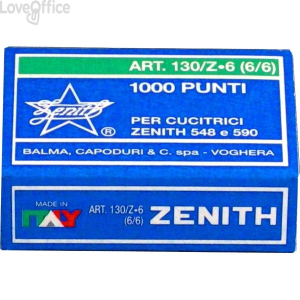 Punti metallici Zenith - 130/Z6 (6/6) - Passo 6 mm (10 scatole da 1000 punti)