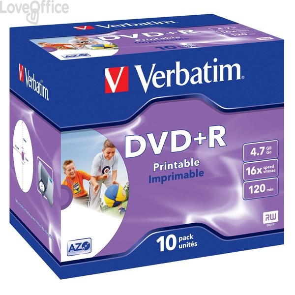 DVD Verbatim Verbatim - DVD+R - 4,7 Gb - 16x - Stampabile - Jewel case - 43508 (conf.10)
