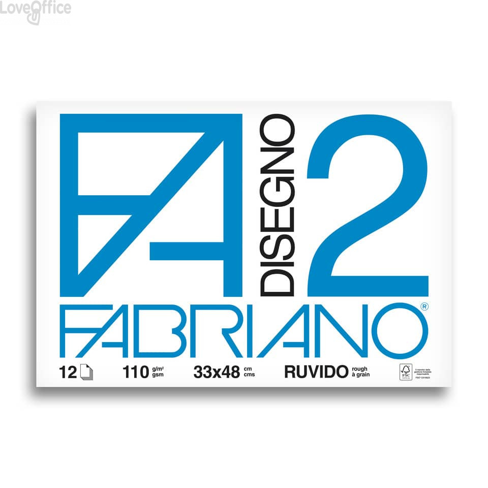 Album da disegno Fabriano F2 - Ruvido - 33x48 cm - collato - 110 g/m² - 12 fogli