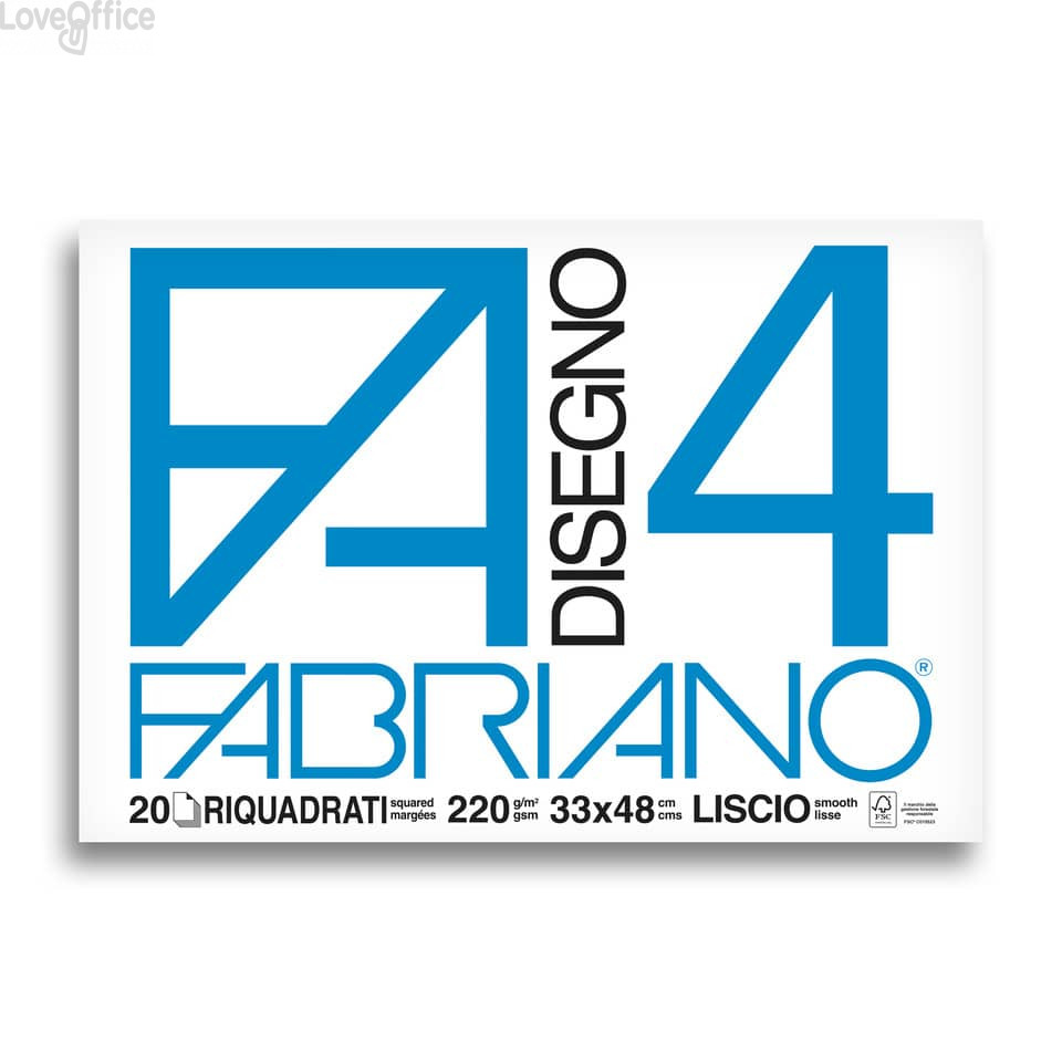 Album disegno Fabriano F4 - Liscio riquadrato - 33x48 cm - 220 g/m² - 20 fogli