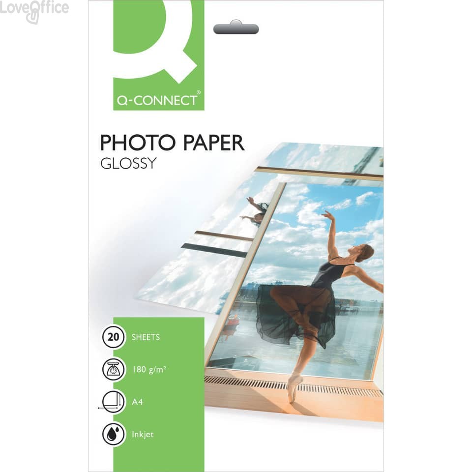 Carta fotografica Inkjet Q-Connect A4 bianco 180 g/m² lucida - 180 g/m2 (conf.20)