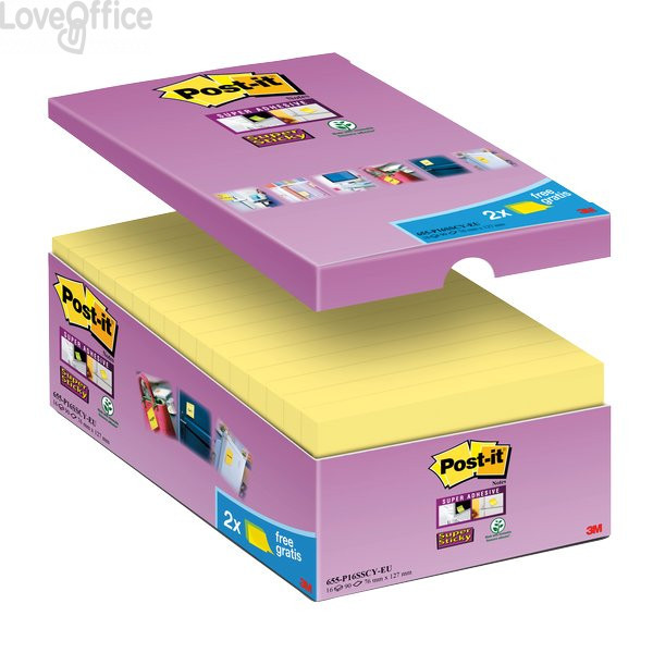 Foglietti Post-It® Super Sticky Value Pack - 76x127 mm - Giallo Canary™ (conf.16 blocchetti)