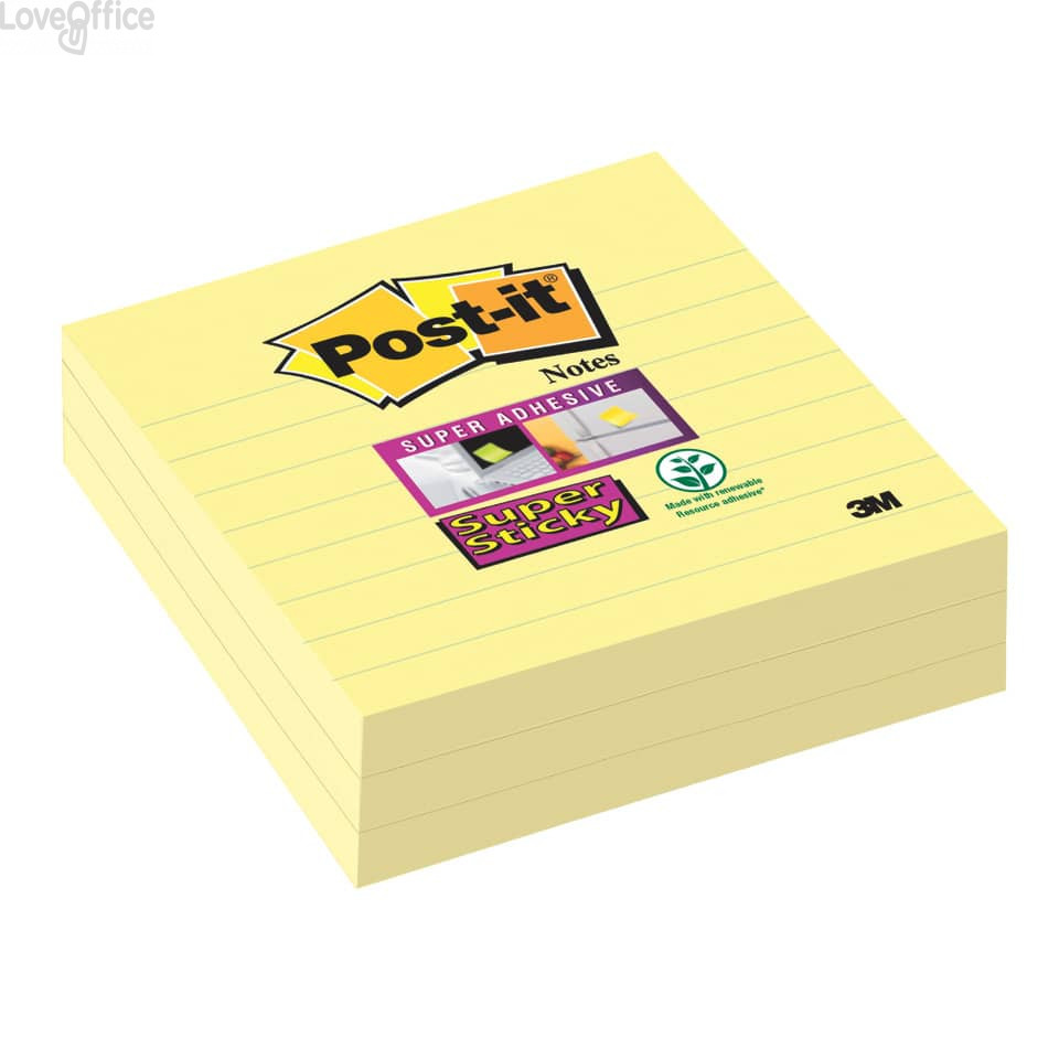 Foglietti Post-it® Super Sticky Notes a righe - Formato XL - 101x101 mm (conf.3 da 70 fogli Giallo Canary™)