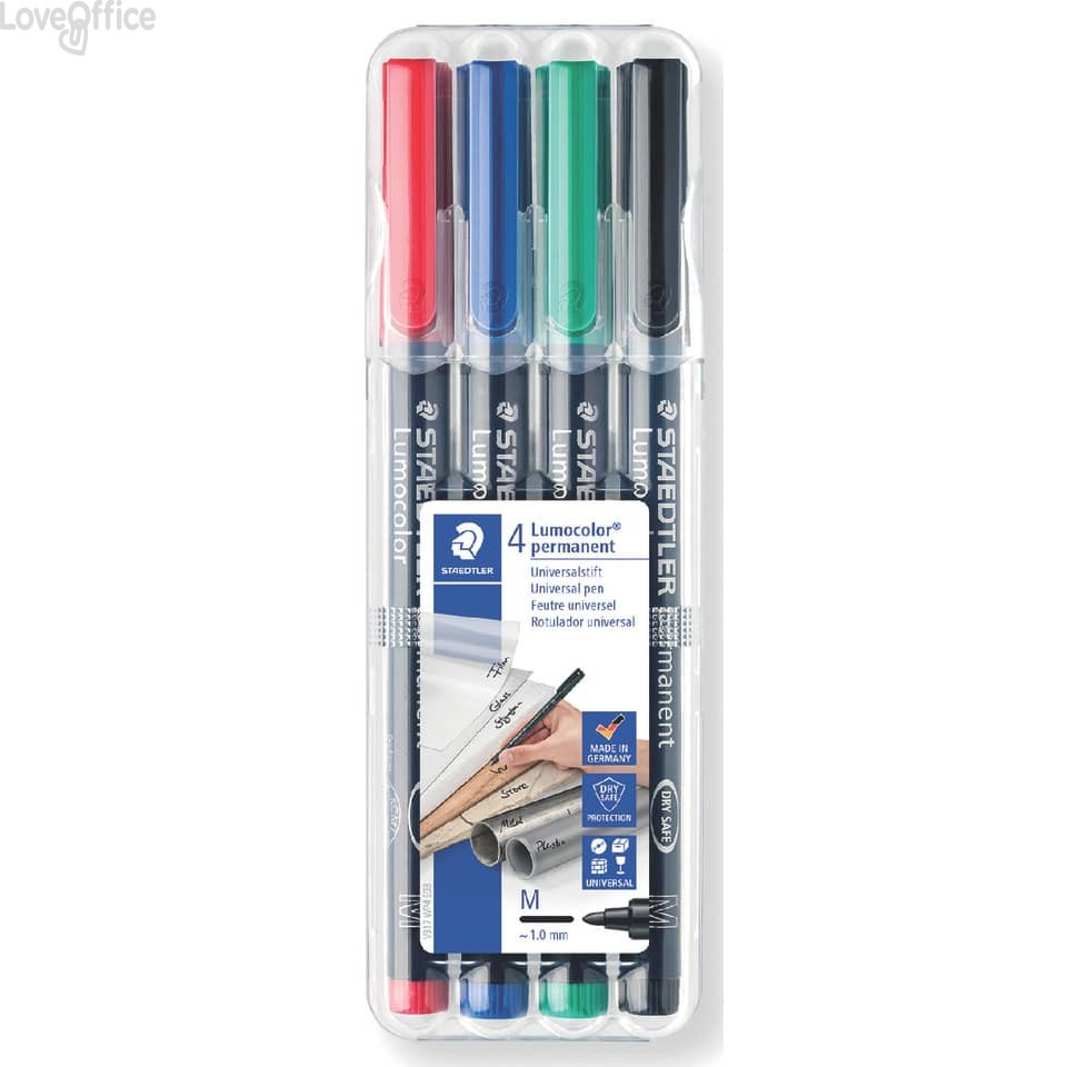 Penne a punta sintetica Staedtler Lumocolor permanent pen 317 - M - 1,0 mm - Astuccio da 4 pezzi colori assortiti