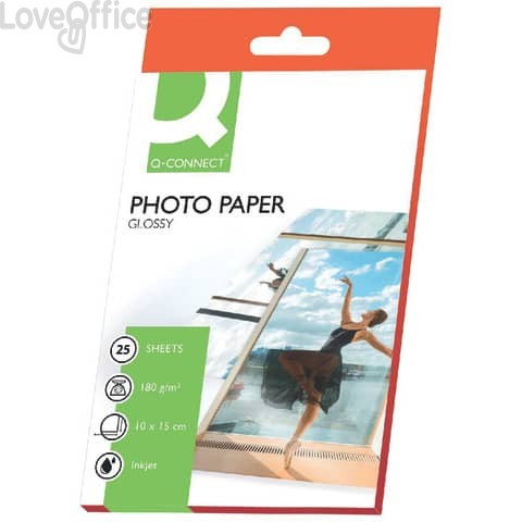 Carta fotografica Inkjet Q-Connect 10x15cm bianco 180 g/m² lucida - KF01905 (conf. da 25 fogli)