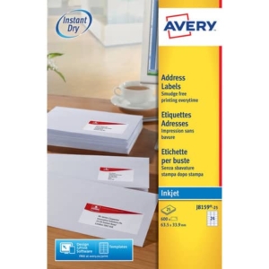 Etichette Bianche QuickDry per indirizzi Avery - 63,5x33,9 mm - J8159-25 (conf.25 fogli)-0