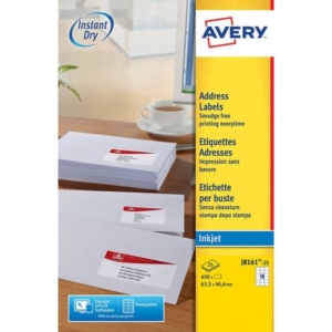 Etichette Bianche QuickDry per indirizzi Avery - 63,5x46,6 mm - 18 et/ff - J8161-25 (conf.25 fogli)-0