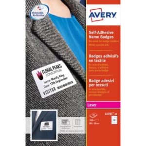 Badge adesivi in seta acetata per stampanti laser Avery - 5x8 cm - Bianco - L4785-20 (conf.200 badge)-0