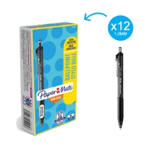 Paper Mate InkJoy 300 - Penne a sfera a scatto - Nero - grip in gomma - punta media (conf.12)-0
