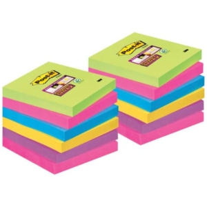 Foglietti riposizionabili Post-it® Super Sticky Ultracolor -76x76mm - turchese, malva, girasole, fucsia, lime (conf.12)-0