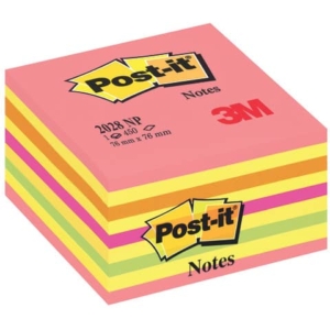 Foglietti riposizionabili Post-it® Cubo Neon - 76x76 mm - Rosa neon, Giallo neon, Arancio neon, Rosa ultra, Verde neon - 2028-NP-0