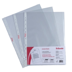 Buste perforazione universale Trasparenti Esselte ESSENTIALS - 21x29,7cm - goffrata antiriflesso (conf.100)-0
