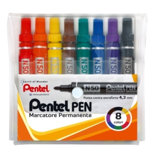 Pentel pennarelli indelebili - Pentel N50 - Tonda - 4,3 mm - Assortito (Conf.8)-0