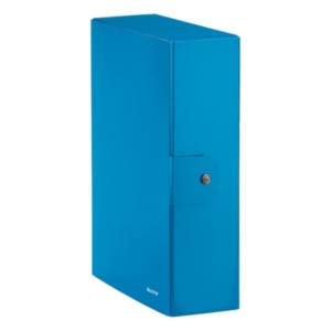 Cartella a scatola con bottone WoW Leitz - dorso 10 cm - Azzurro metallizzato - 25x35 cm-0