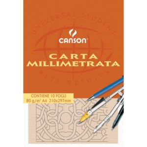 Carta opaca millimetrata Canson - A4 - 80 g/m² - 10 fogli - 200005812-0