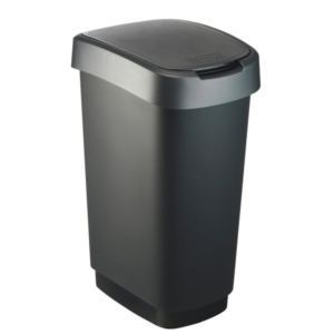 Cestino con coperchio basculante Rotho Twist - 40,1x29,8x60,2 cm - 50 litri - Grigio/blu-0