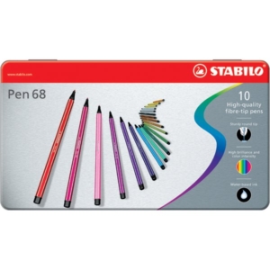 Pennarellini colorati Stabilo Pen 68 in Scatola in metallo - Assortito - 1 mm - da 7 anni (conf.10)-0