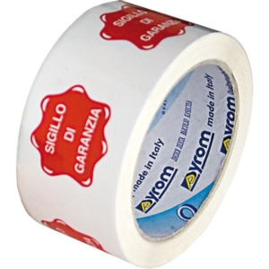 Nastro adesivo personalizzato con scritta Vinyl Syrom - Sigillo di garanzia - pvc Bianco (stampa rossa) - 50 mm x 66 m-0