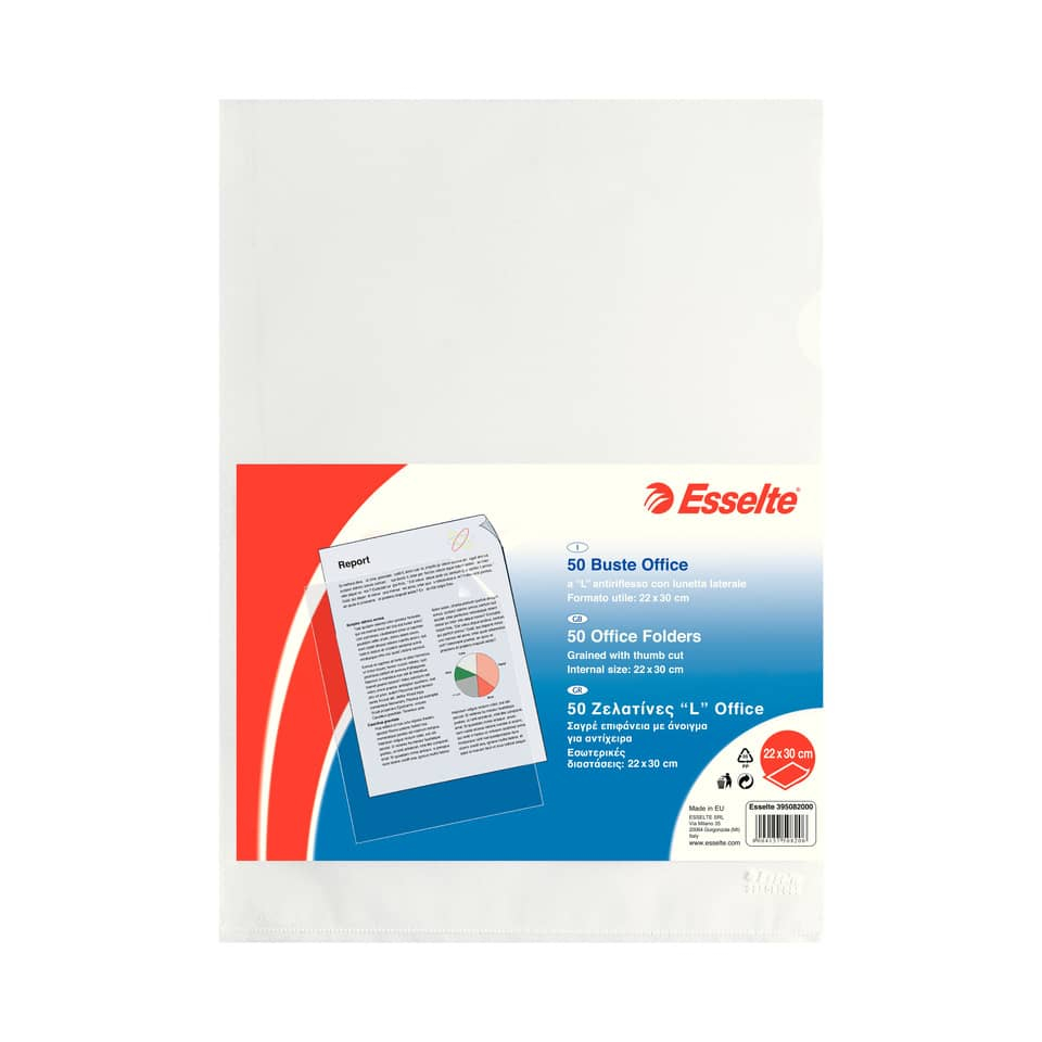 Buste a L - Copy Safe Esselte - Office - 22x30 cm - PPL - Trasparente antiriflesso - 395082000 (conf.50)-0 - Loveoffice