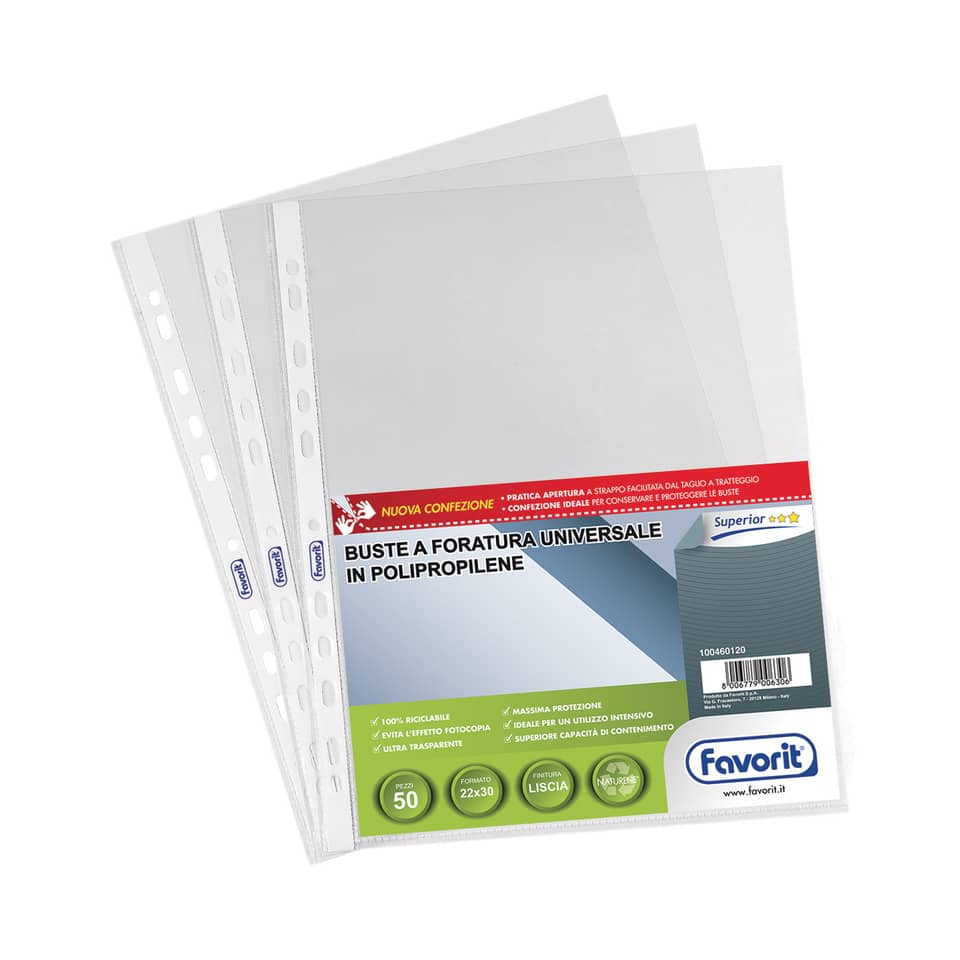 Buste a foratura universale Favorit A4 Liscio Super Clear - Superior 22x30 cm (conf.50)-0 - Loveoffice