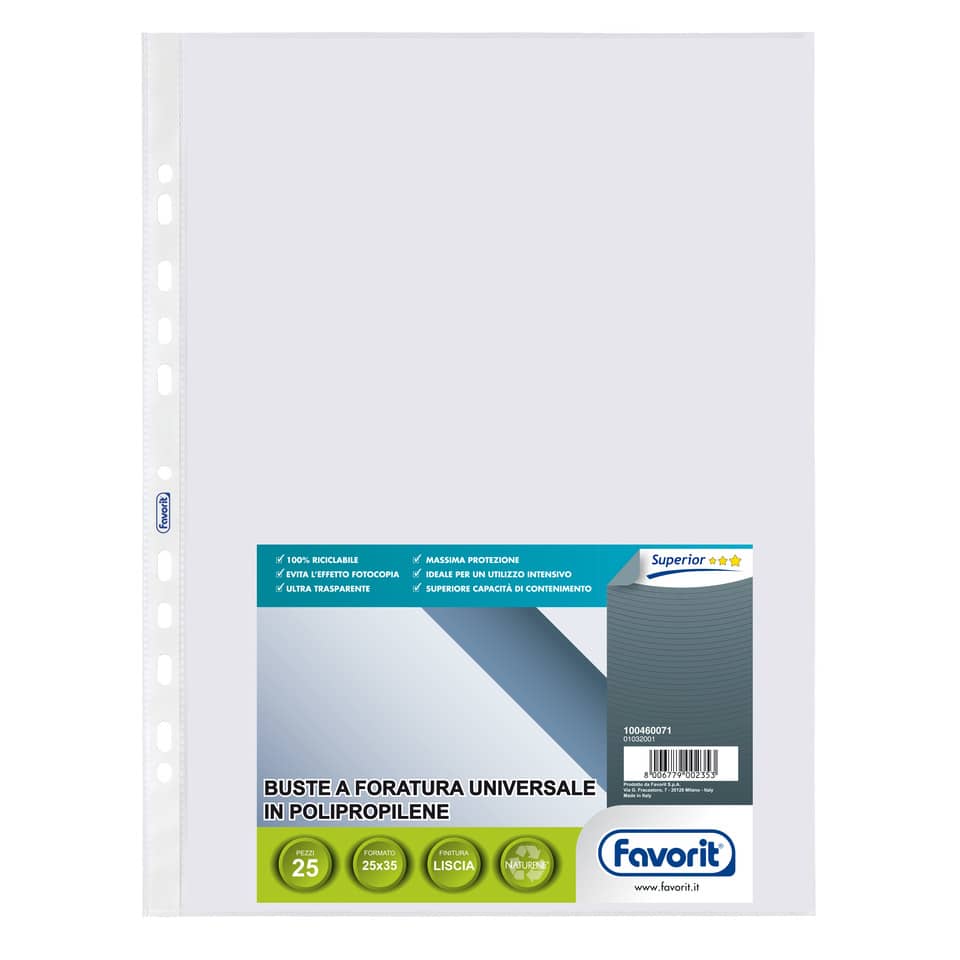Buste a foratura universale Liscio Super Clear Favorit - Superior 25x35 cm (conf.25)-0 - Loveoffice