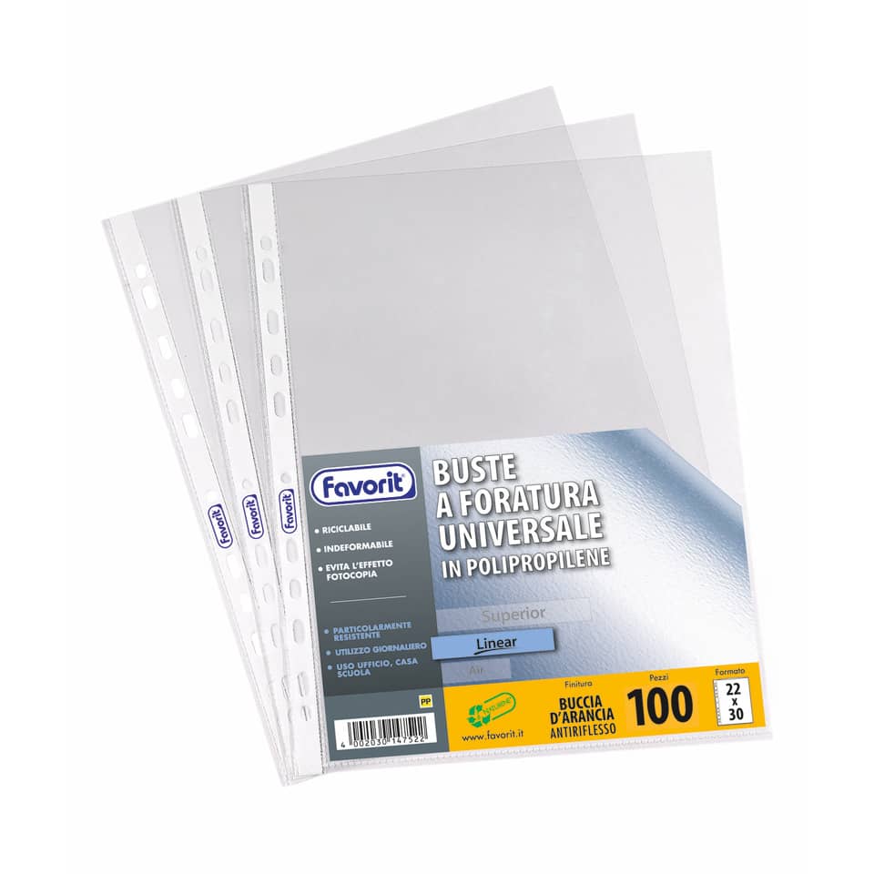 Buste a foratura buccia d'arancia Favorit - Linear (medio spessore) - 21x29,7 cm - 100460043 (conf.100)-0 - Loveoffice