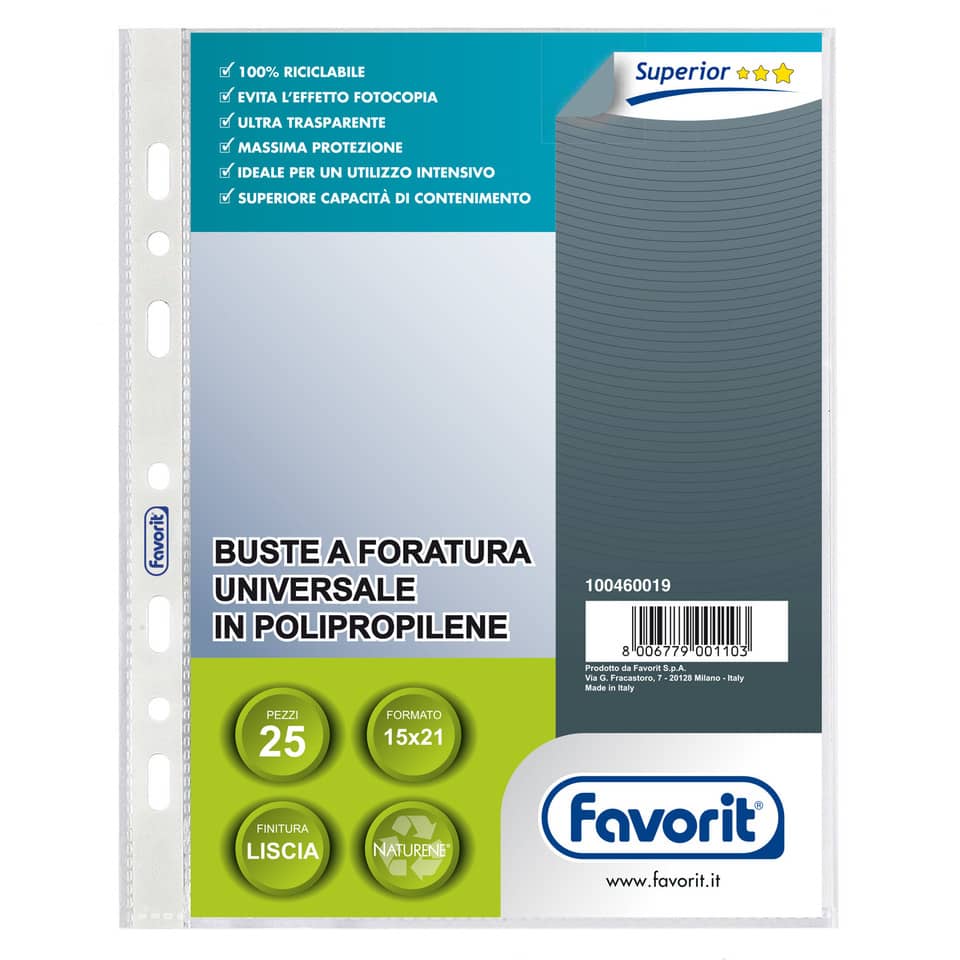 Buste a foratura universale A5 - Favorit Superior - Liscio Super Clear - 15x21 cm (conf.25)-0 - Loveoffice