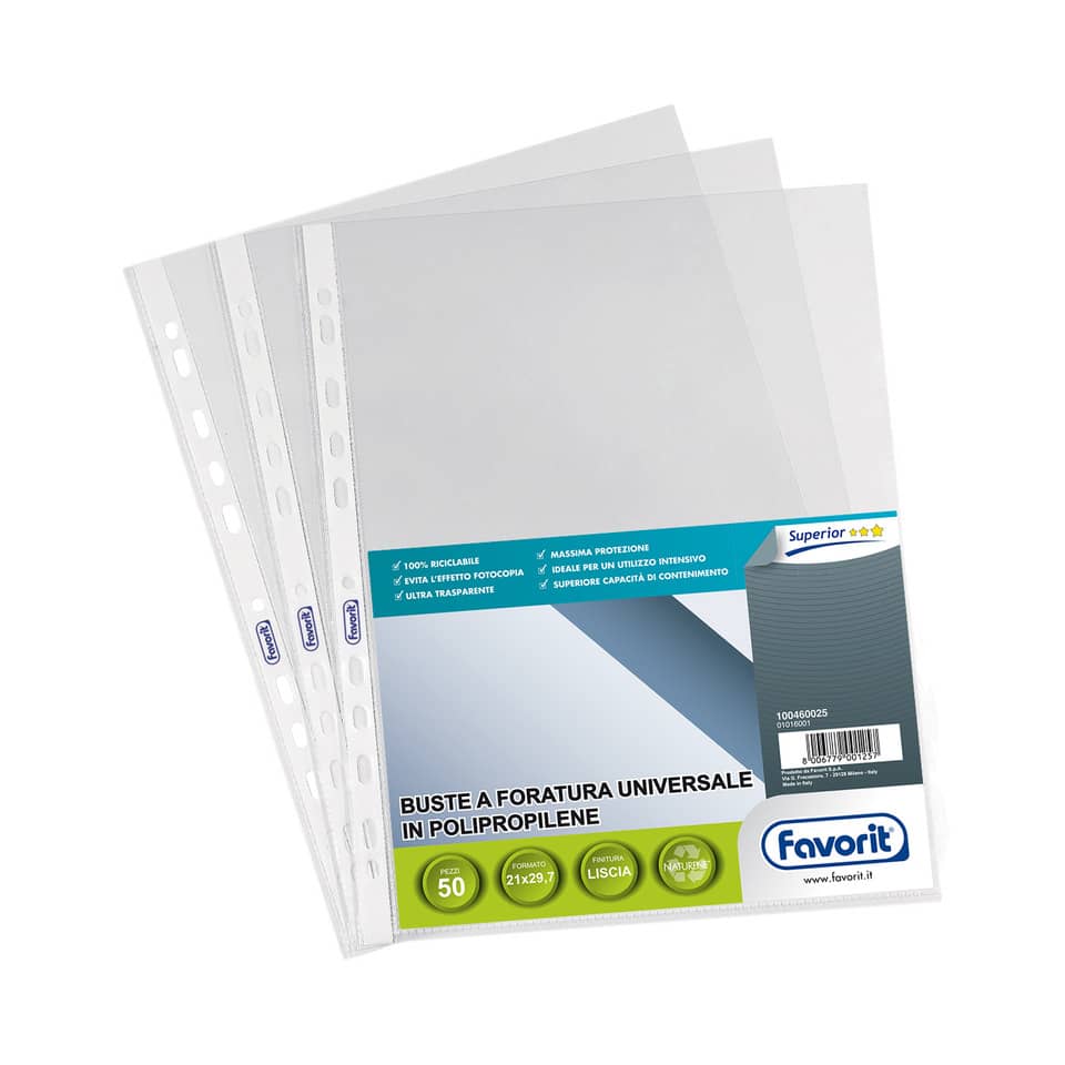 Buste a foratura universale Liscio Super Clear Favorit - Superior 21x29,7 cm (conf.50)-0 - Loveoffice