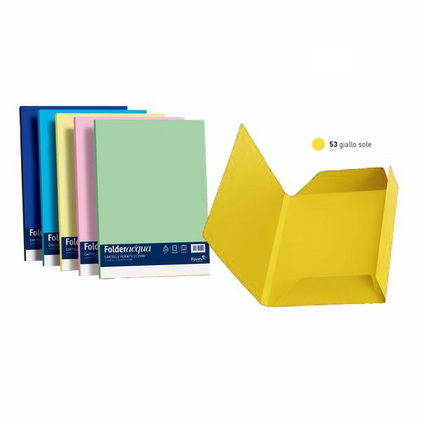 Cartelline in cartoncino 3 lembi Luce&Acqua Favini - 24,5x34,5 cm - Giallo sole (conf.25)-0 - Loveoffice