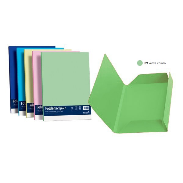 Cartelline in cartoncino 3 lembi Luce&Acqua Favini - 24,5x34,5 cm - Verde chiaro (conf.25)-0 - Loveoffice