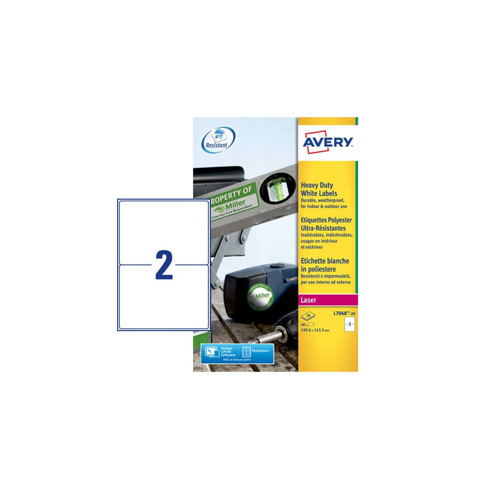 Etichette in poliestere Avery - laser - Bianco - 199,6x143,5 mm - 20 fogli (40 etichette)-0 - Loveoffice