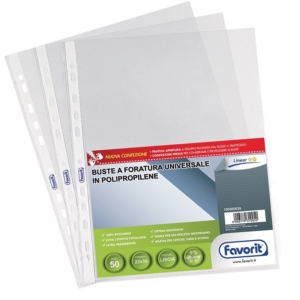 Buste a foratura universale Super Clear Favorit - Linear 22x30cm - Banda Bianca - Liscio (conf.50)-0