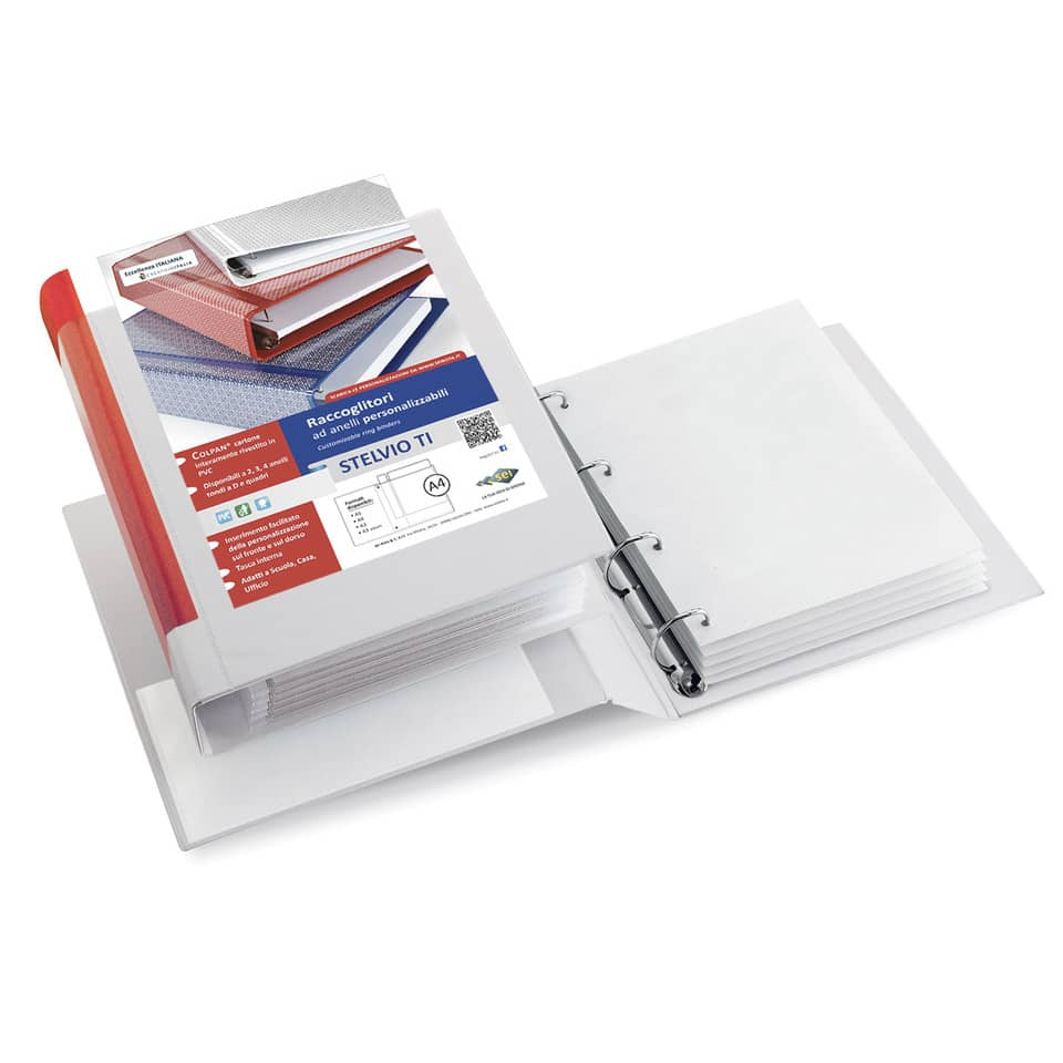 Raccoglitore A5 ad anelli personalizzabile - Sei Rota Stelvio TI - 4 anelli a D - Dorso 4 cm - 15x21 cm - Bianco -0 - Loveoffice