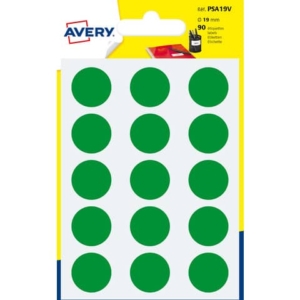 Etichette rotonde in bustina Avery - Verde - ø19 mm - scrivibili a mano - 6 fogli (90 etichette)-0